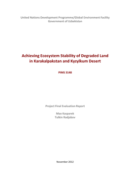 Achieving Ecosystem Stability of Degraded Land in Karakalpakstan and Kyzylkum Desert