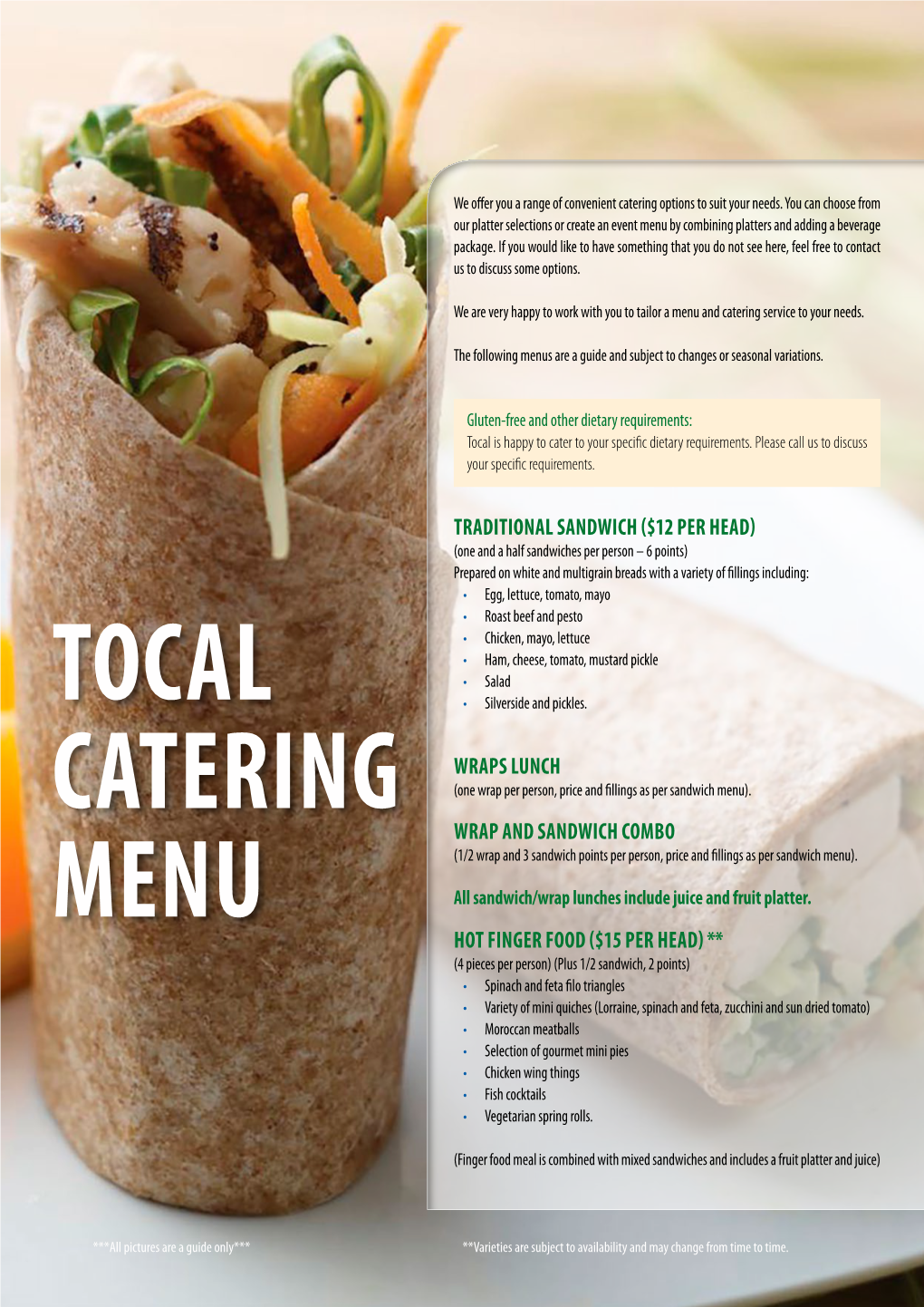 Tocal Catering Menu