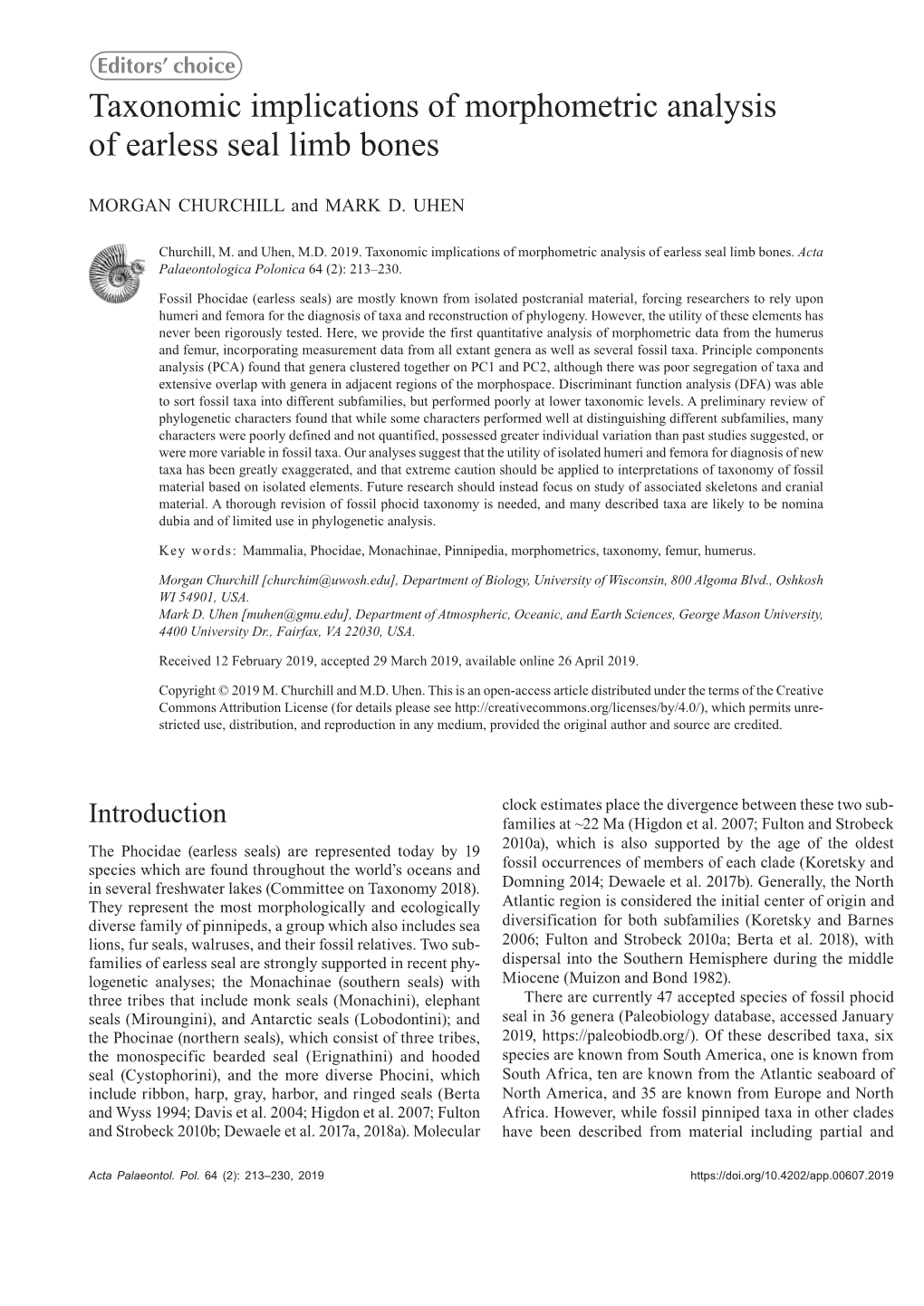 Taxonomic Implications of Morphometric Analysis of Earless Seal Limb Bones