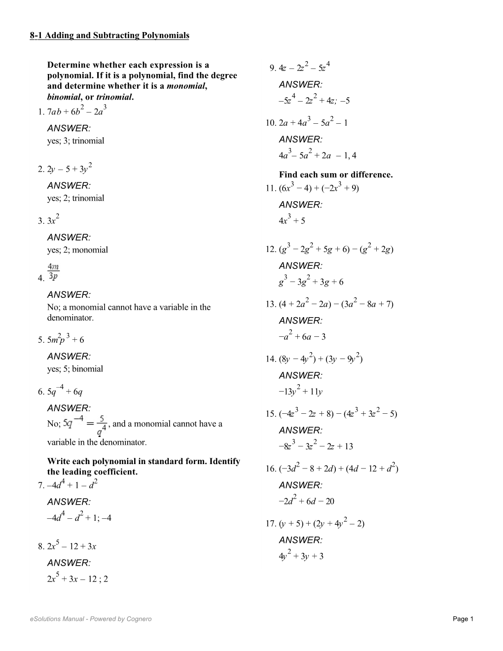 Determine Whether Each Expression Is a Polynomial