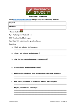 Bushrangers Worksheet Go to and Log in Using Your School’S Log in Details