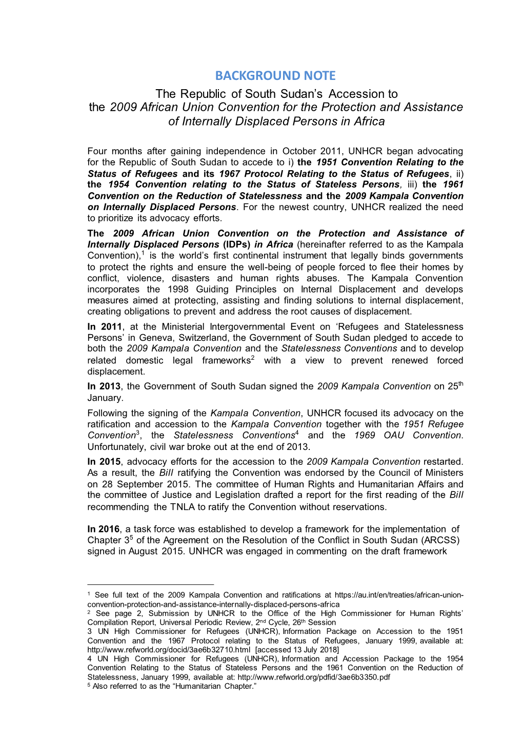 The Republic of South Sudan's Accession to the 2009 African Union Convention for the Protection and Assistance of Internally Displaced Persons in Africa