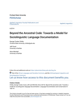 Beyond the Ancestral Code: Towards a Model for Sociolinguistic Language Documentation