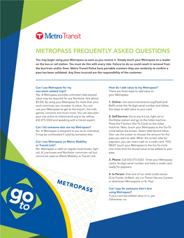 Metropass Frequently Asked Questions