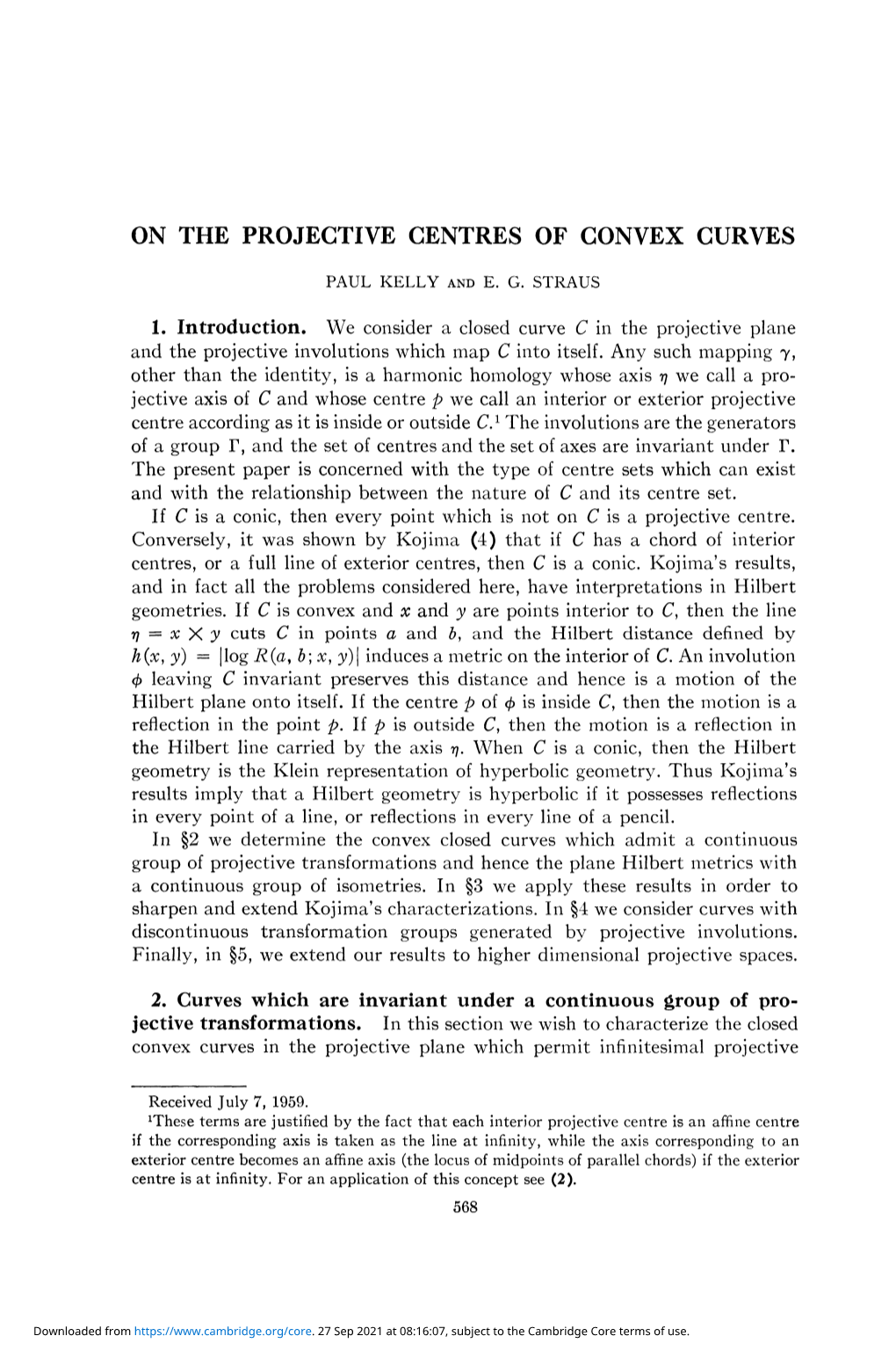 On the Projective Centres of Convex Curves