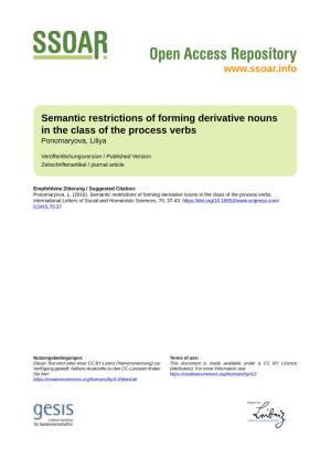 Semantic Restrictions of Forming Derivative Nouns in the Class of the Process Verbs Ponomaryova, Liliya