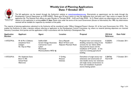 Weekly List of Planning Applications Date: 7 October 2011