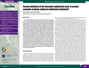 Eocene Initiation of the Cascadia Subduction Zone: a Second Example of Plume-Induced Subduction Initiation? GEOSPHERE, V