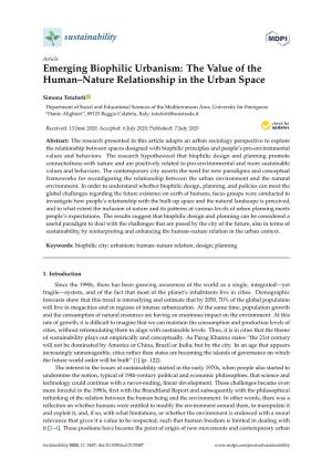 Emerging Biophilic Urbanism: the Value of the Human–Nature Relationship in the Urban Space