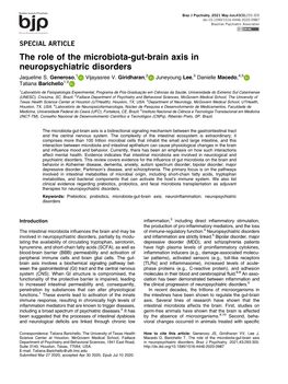 The Role of the Microbiota-Gut-Brain Axis in Neuropsychiatric Disorders Jaqueline S