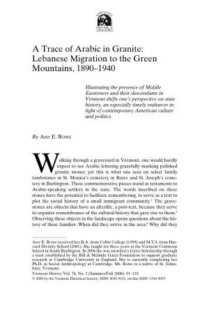 Lebanese Migration to the Green Mountains, 1890–1940