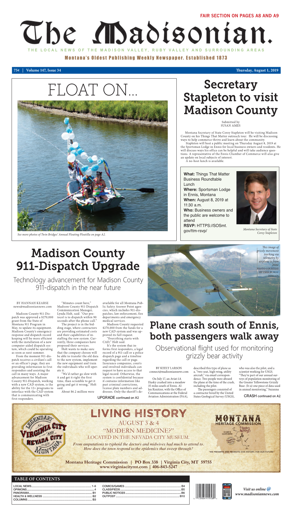 FLOAT ON... Stapleton to Visit Madison County