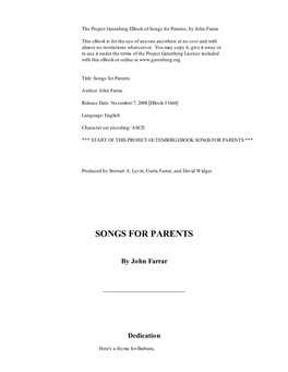 SONGS for PARENTS by John Farrar Dedication