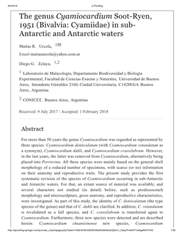 The Genus Cyamiocardium Soot-Ryen, 1951 (Bivalvia: Cyamiidae) in Sub- Antarctic and Antarctic Waters