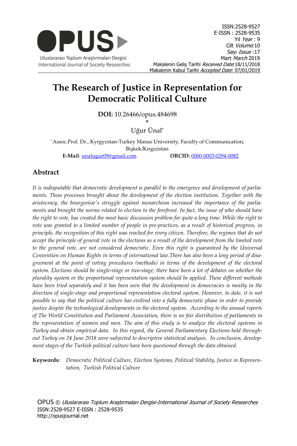 The Research of Justice in Representation for Democratic Political Culture