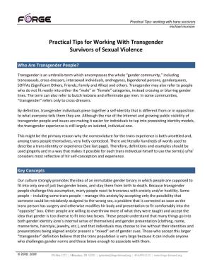 Practical Tips for Working with Transgender Survivors of Sexual Violence