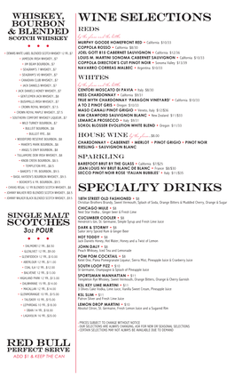 Wine Selections Specialty Drinks