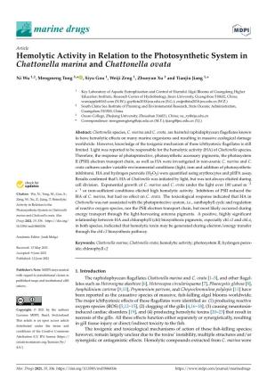 Hemolytic Activity in Relation to the Photosynthetic System in Chattonella Marina and Chattonella Ovata