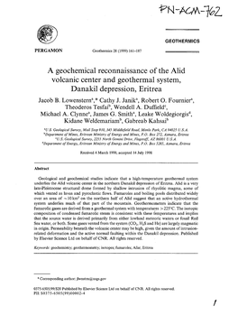 A Geochemical Reconnaissance of the Alid Volcanic Center and Geothermal System, Danakil Depression, Eritrea Jacob B