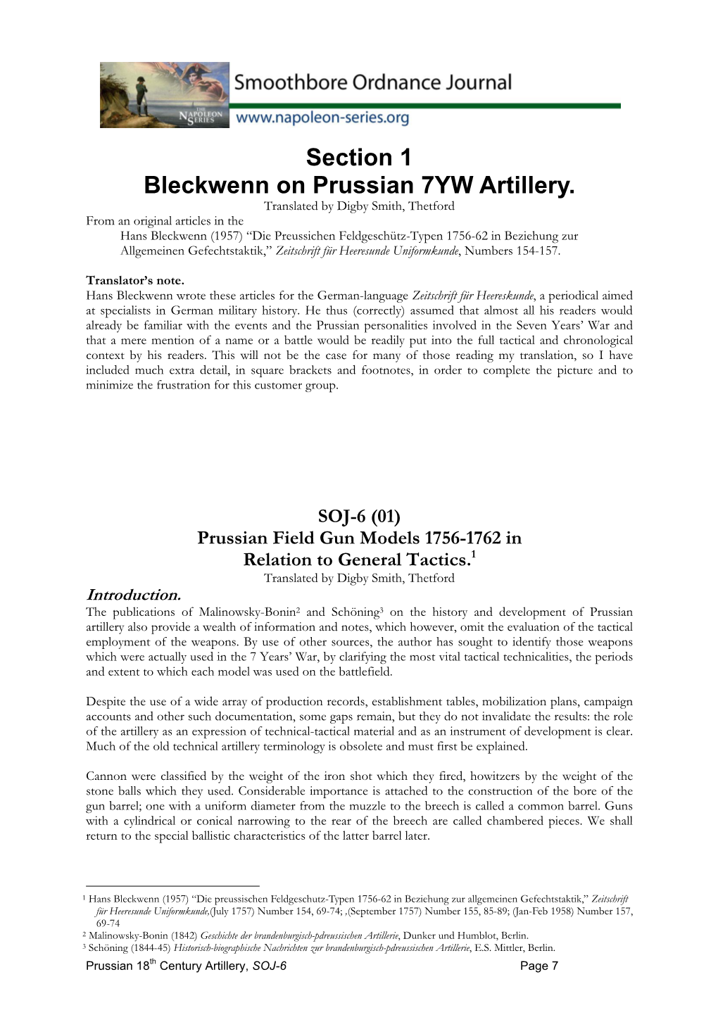 Section 1 Bleckwenn on Prussian 7YW Artillery