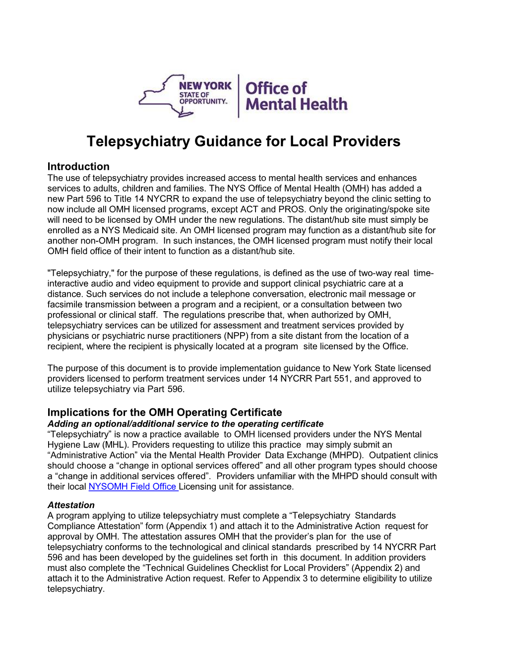 Telepsychiatry Standards Guidance