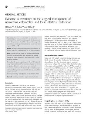 Evidence Vs Experience in the Surgical Management of Necrotizing Enterocolitis and Focal Intestinal Perforation