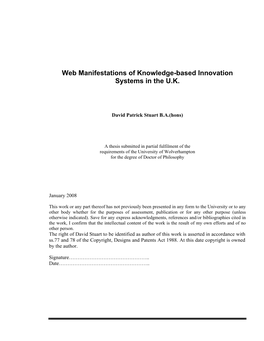 Web Manifestations of Knowledge-Based Innovation Systems in the U.K