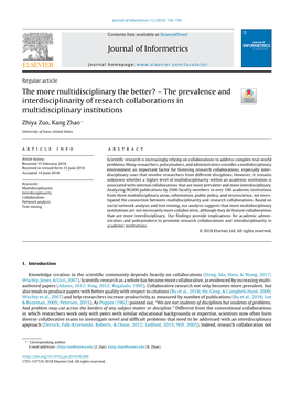 The More Multidisciplinary the Better? – the Prevalence and Interdisciplinarity of Research Collaborations in Multidisciplinar