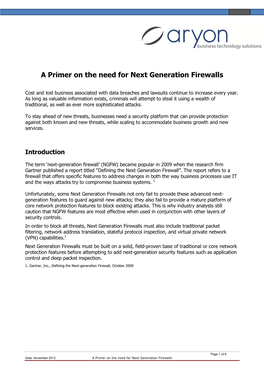 An Aryon Primer on the Need for a Next Generation Firewall