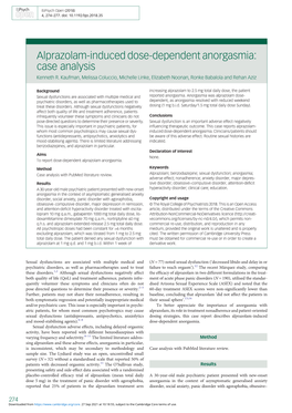 Alprazolam-Induced Dose-Dependent Anorgasmia: Case Analysis Kenneth R