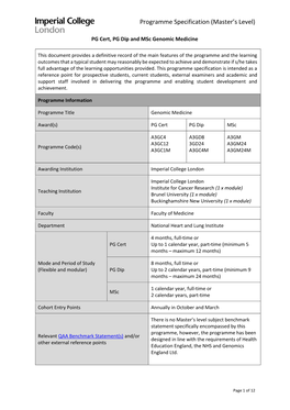 Programme Specification (Master's Level)