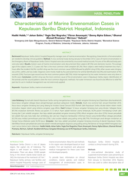 Characteristics of Marine Envenomation Cases in Kepulauan Seribu District Hospital, Indonesia