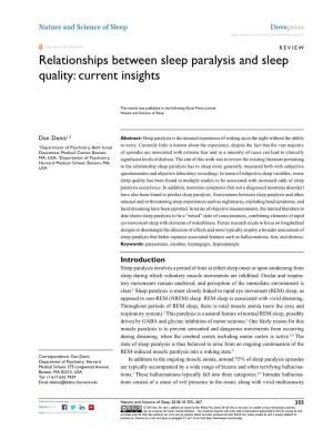 Relationships Between Sleep Paralysis and Sleep Quality: Current Insights