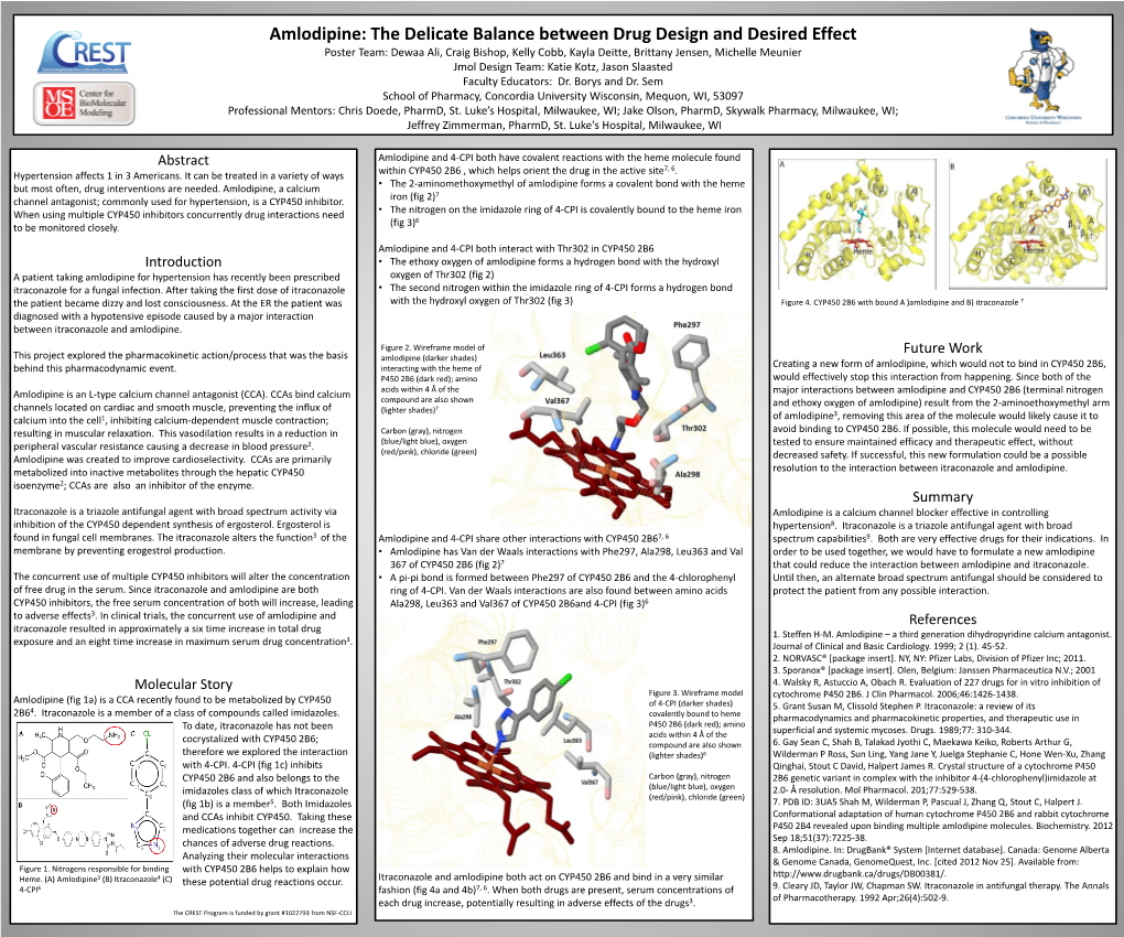 Amlodipine: “The Delicate Balance Between Drug Design and Desired Effect” Poster Team: Dewaa Ali, Craig Bishop, Kelly Cobb