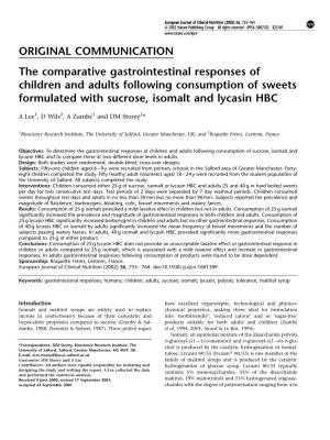 The Comparative Gastrointestinal Responses of Children and Adults Following Consumption of Sweets Formulated with Sucrose, Isomalt and Lycasin HBC