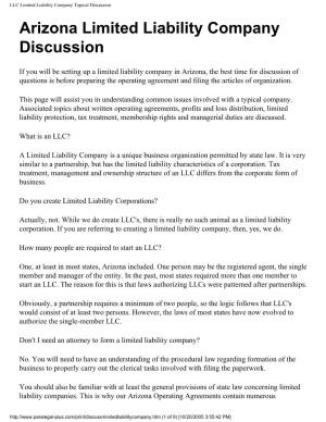 LLC Limited Liability Company Topical Discussion Arizona Limited Liability Company Discussion