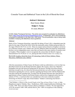 Consular Years and Sabbatical Years in the Life of Herod the Great