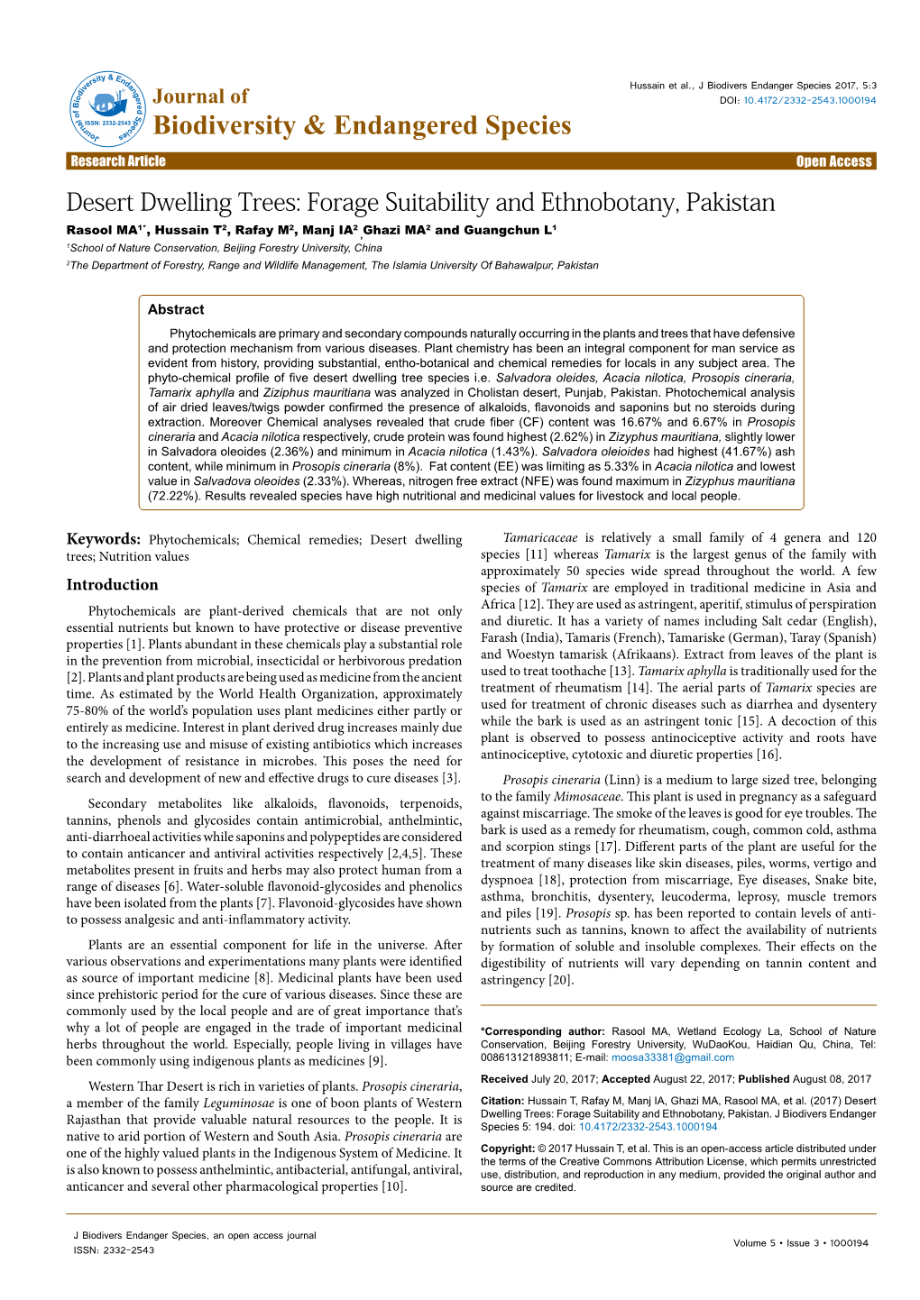Desert Dwelling Trees: Forage Suitability and Ethnobotany, Pakistan