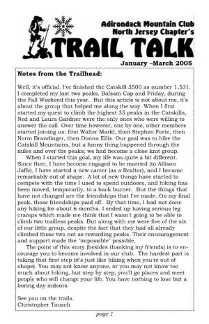 005 January –March 2005 Notes from the Trailhead: Notes from the Trailhead