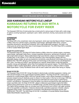 Kawasaki Returns in 2020 with a Motorcycle for Every Rider