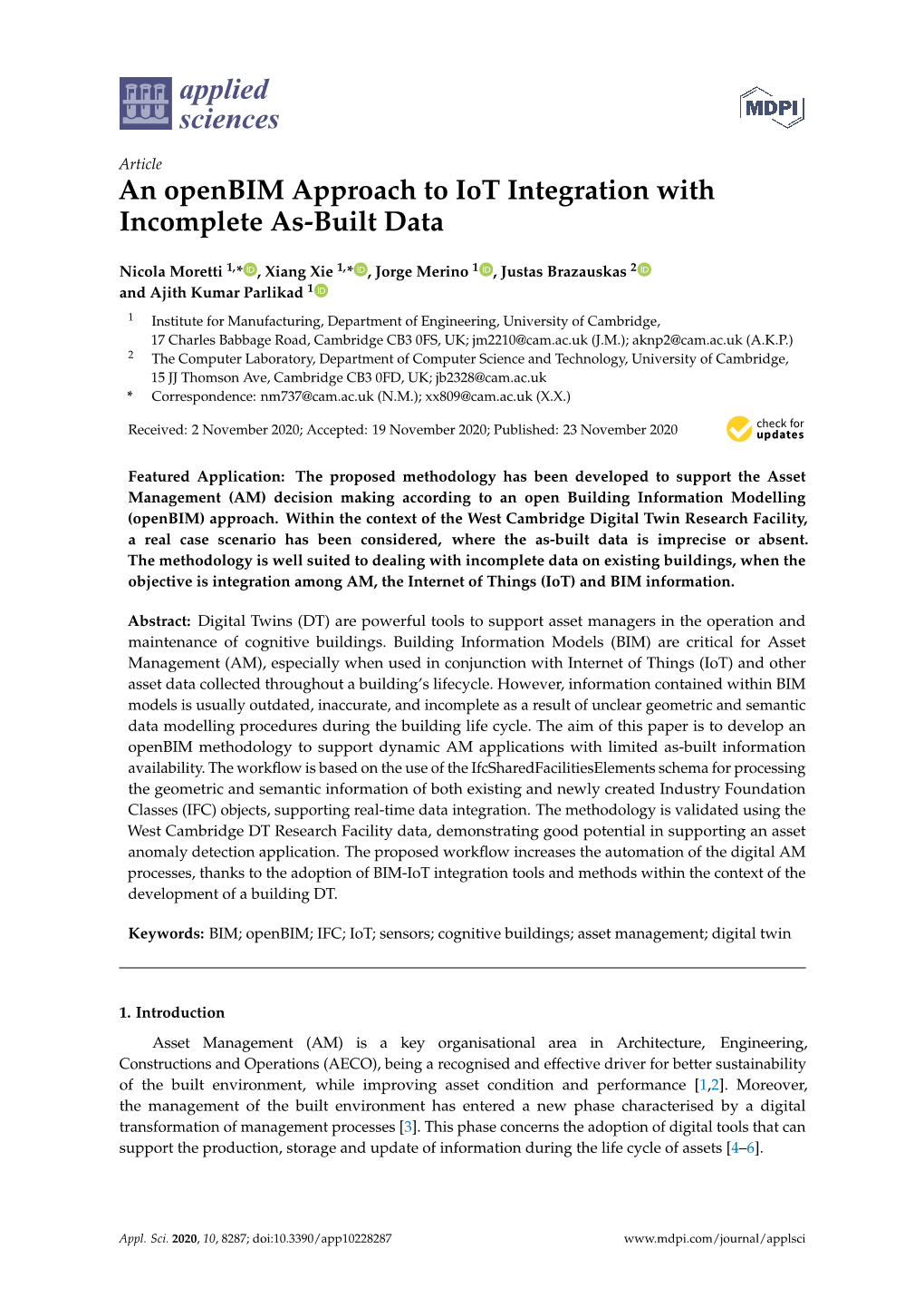 An Openbim Approach to Iot Integration with Incomplete As-Built Data