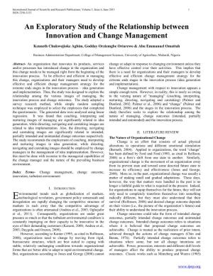 An Exploratory Study of the Relationship Between Innovation and Change Management