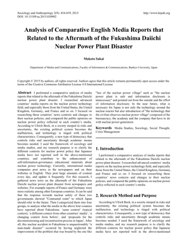 Analysis of Comparative English Media Reports That Related to the Aftermath of the Fukushima Daiichi Nuclear Power Plant Disaster