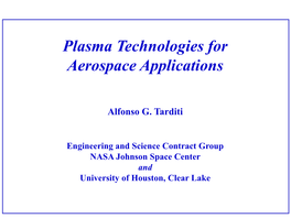 Plasma Technologies for Aerospace Applications