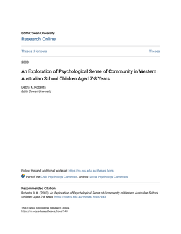 An Exploration of Psychological Sense of Community in Western Australian School Children Aged 7-8 Years
