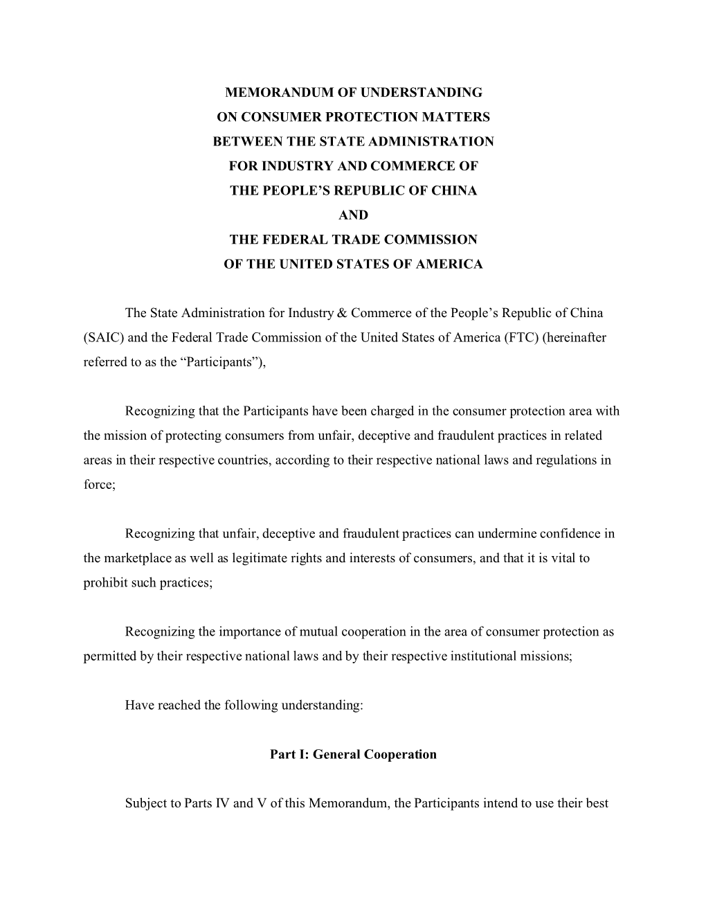 Memorandum of Understanding On