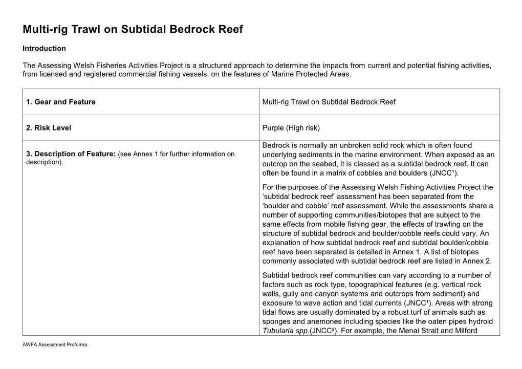 Multi-Rig Trawl on Subtidal Bedrock Reef