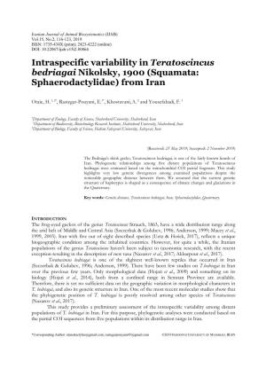 Intraspecific Variability in Teratoscincus Bedriagai Nikolsky, 1900 (Squamata: Sphaerodactylidae) from Iran