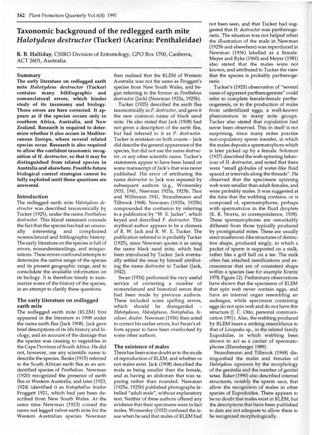 Taxonomic Background of the Redlegged Earth Mite Halotydeus