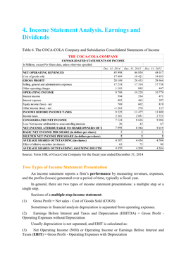 4. Income Statement Analysis. Earnings and Dividends